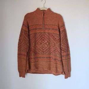 The Territory Ahead Aztec 1/4 Zip Sweater Long Sleeve Cotton Blend Orange